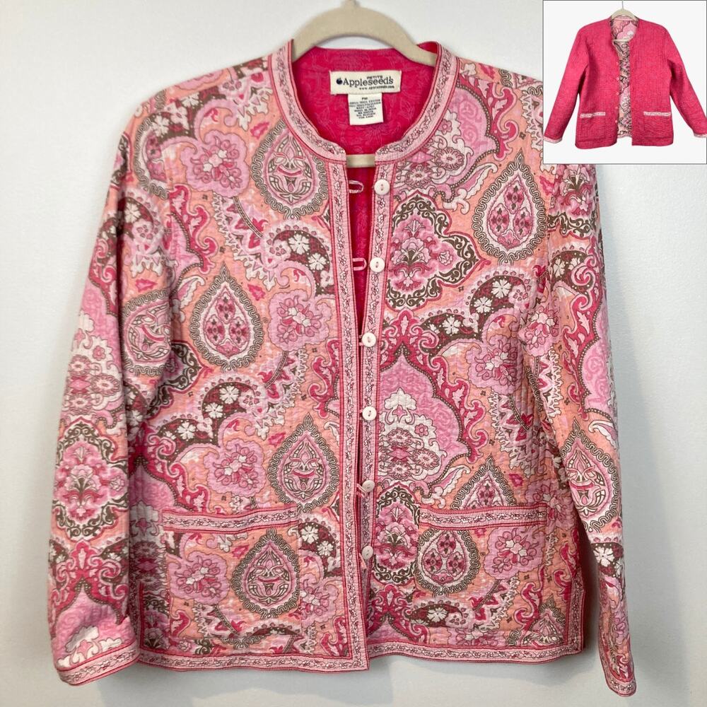Appleseeds Pink Paisley Reversible Quilted Jacket Womens PM Artsy Boho Cottage